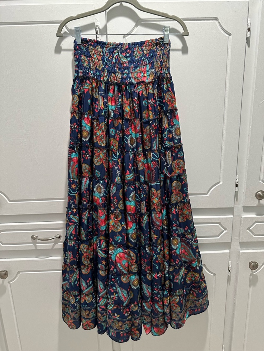 RHEA-Bohemian Tiered Maxi Skirt OS-Waist: 12” (unstretched) 21” (fully stretched
